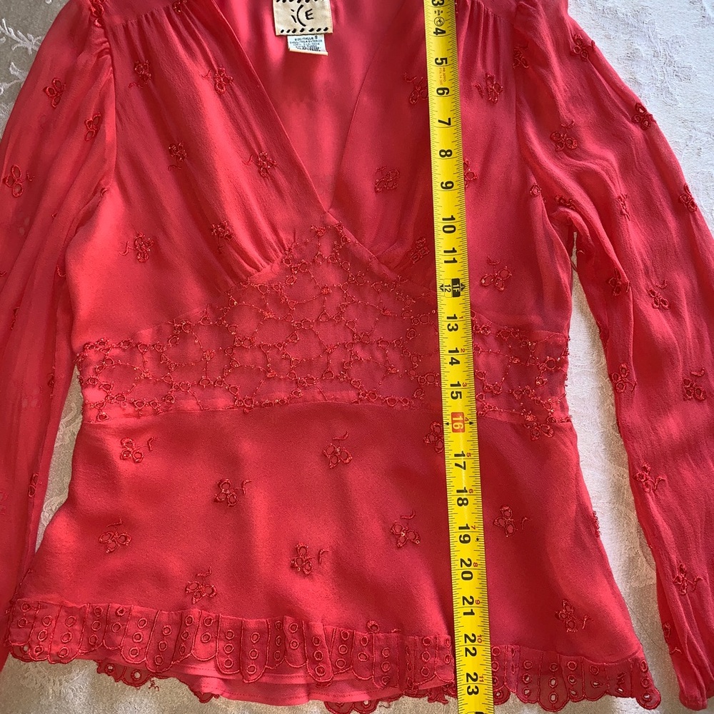 ICE 100% Silk Coral Beaded Embroidered Blouse - Picture 8 of 11